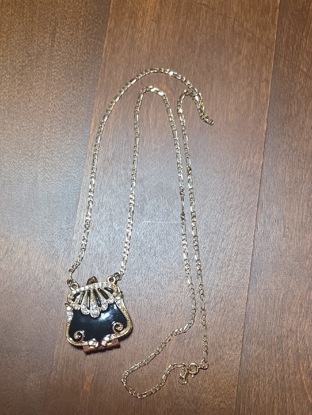 Vintage Black and Gold Coin Purse  Pendant  Necklace Locket Opens Cookie Lee